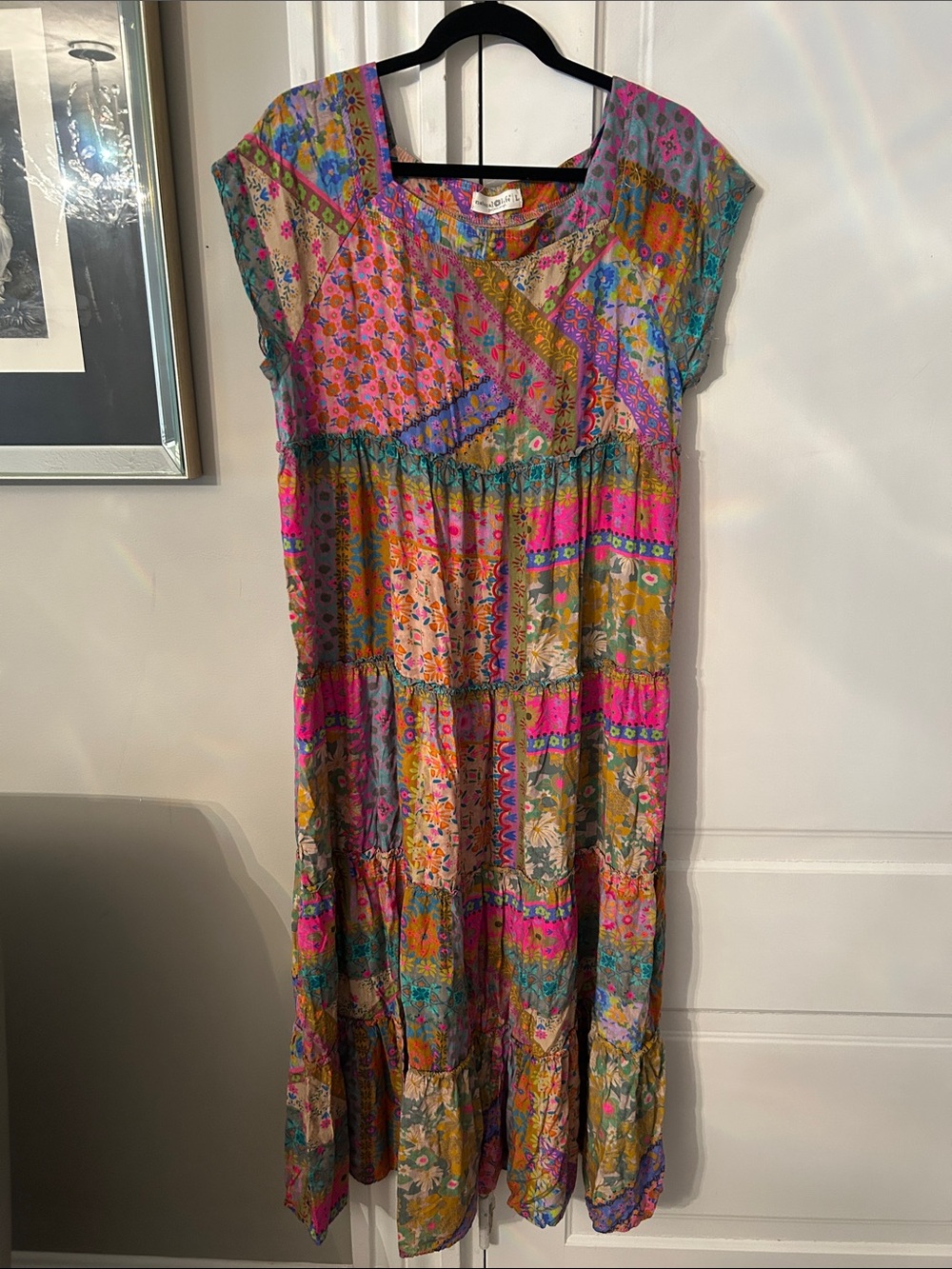 NATURAL LIFE Multicolor Patchwork Floral Maxi Dress with Pink Accents NWOT